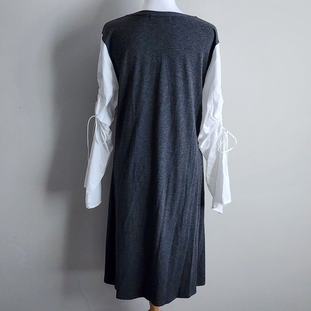 Shift Dress Womens Large Gray White Ruched Bell Sleeve Peasant Prairie Cottage - Picture 5 of 14